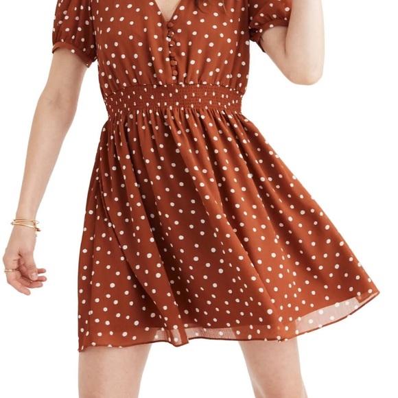 Madewell Orange Puff Sleeve V-Neck Sundress - Picture 5 of 10